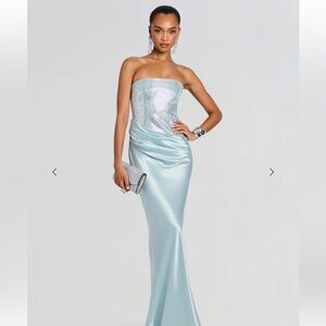 Retrofete Strapless Silver and Blue Gown